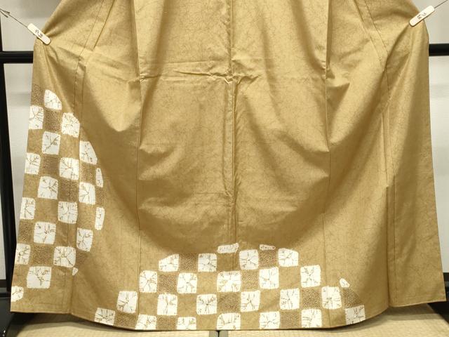 平和屋着物●石川県指定無形文化財　牛首紬　白山工房　手織り　訪問着　絞り　市松花文　証紙付き　正絹　逸品　CABK2315gh