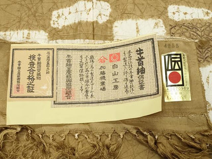 平和屋着物●石川県指定無形文化財　牛首紬　白山工房　手織り　訪問着　絞り　市松花文　証紙付き　正絹　逸品　CABK2315gh