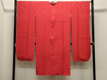 平和屋着物●振袖用長襦袢　袷　紗綾形花地紋　緋色　正絹　逸品　CABK2316gh