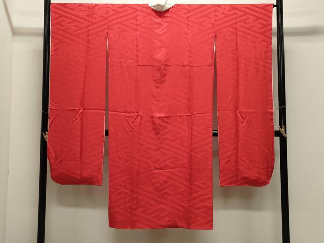 平和屋着物●振袖用長襦袢　袷　紗綾形花地紋　緋色　正絹　逸品　CABK2316gh