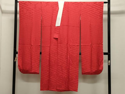 平和屋着物●振袖用長襦袢　袷　紗綾形花地紋　緋色　正絹　逸品　CABK2316gh