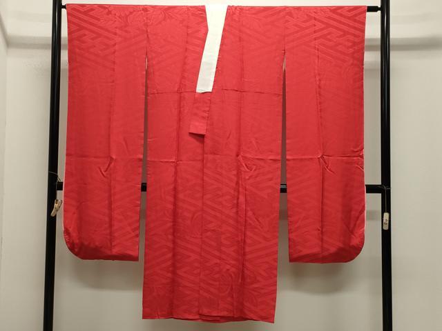 平和屋着物●振袖用長襦袢　袷　紗綾形花地紋　緋色　正絹　逸品　CABK2316gh