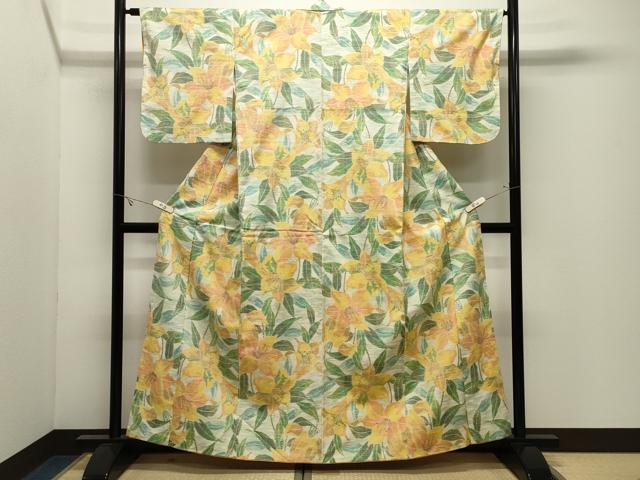 平和屋着物●上質な紬　草花文　正絹　逸品　CABK2317gh
