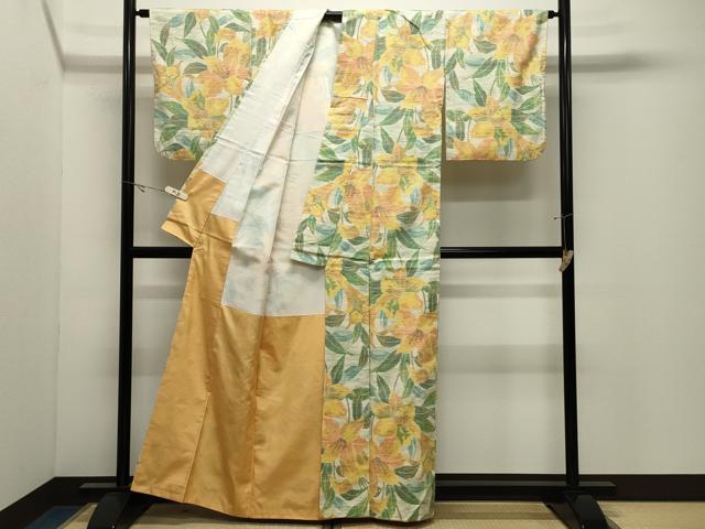 平和屋着物●上質な紬　草花文　正絹　逸品　CABK2317gh