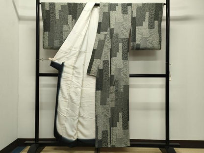 平和屋着物●江戸小紋　寄せ小紋柄　黒地　正絹　逸品　未使用　CABK2322gh