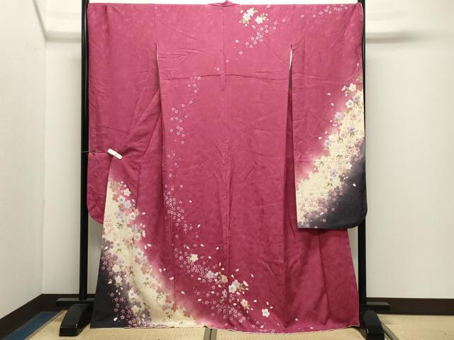 平和屋着物●豪華振袖　枝垂れ桜文　暈し染め　正絹　逸品　CABK2323gh