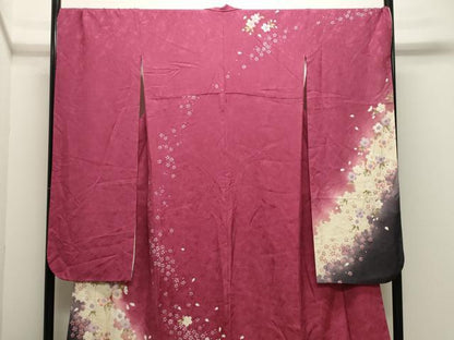 平和屋着物●豪華振袖　枝垂れ桜文　暈し染め　正絹　逸品　CABK2323gh