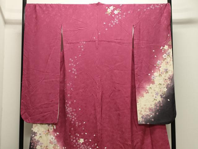 平和屋着物●豪華振袖　枝垂れ桜文　暈し染め　正絹　逸品　CABK2323gh