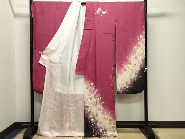 平和屋着物●豪華振袖　枝垂れ桜文　暈し染め　正絹　逸品　CABK2323gh