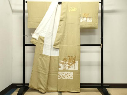平和屋着物●訪問着　竹屋町刺繍　桐草花文　金彩　正絹　逸品　CABK2331gh