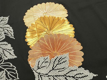 平和屋着物●豪華黒留袖　駒刺繍　菊文　金彩　正絹　逸品　CABK2332gh