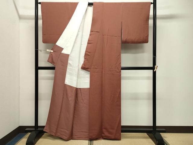 平和屋着物●江戸小紋　本草木萬両染　万筋　樺色×油色　正絹　逸品　CABK2333gh
