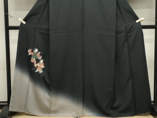 平和屋着物●訪問着　手描き　人物文　暈し染め　黒地　金彩　さが美扱い　正絹　逸品　未使用　CABK2336gh