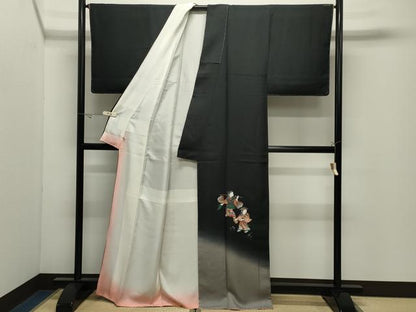 平和屋着物●訪問着　手描き　人物文　暈し染め　黒地　金彩　さが美扱い　正絹　逸品　未使用　CABK2336gh