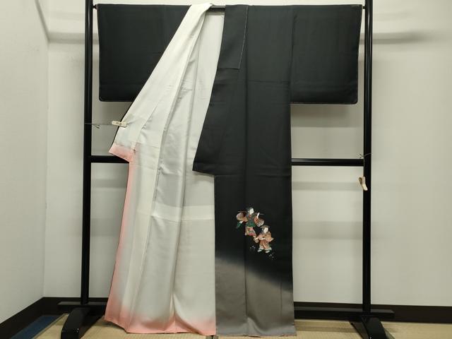 平和屋着物●訪問着　手描き　人物文　暈し染め　黒地　金彩　さが美扱い　正絹　逸品　未使用　CABK2336gh