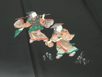 平和屋着物●訪問着　手描き　人物文　暈し染め　黒地　金彩　さが美扱い　正絹　逸品　未使用　CABK2336gh