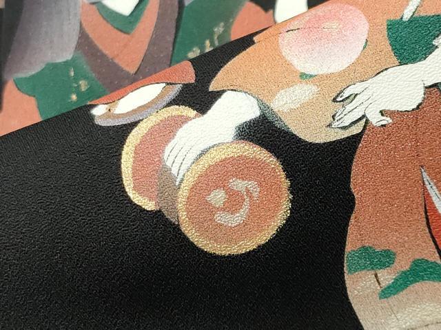 平和屋着物●訪問着　手描き　人物文　暈し染め　黒地　金彩　さが美扱い　正絹　逸品　未使用　CABK2336gh