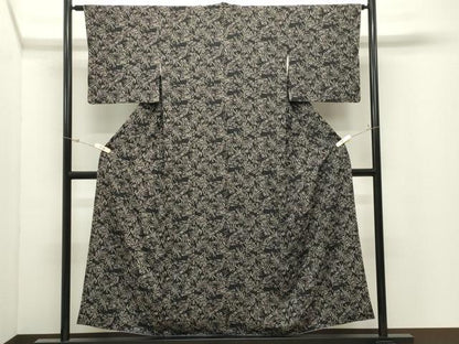 平和屋着物●上質な小紋　松葉文　黒地　正絹　逸品　CABK2340gh