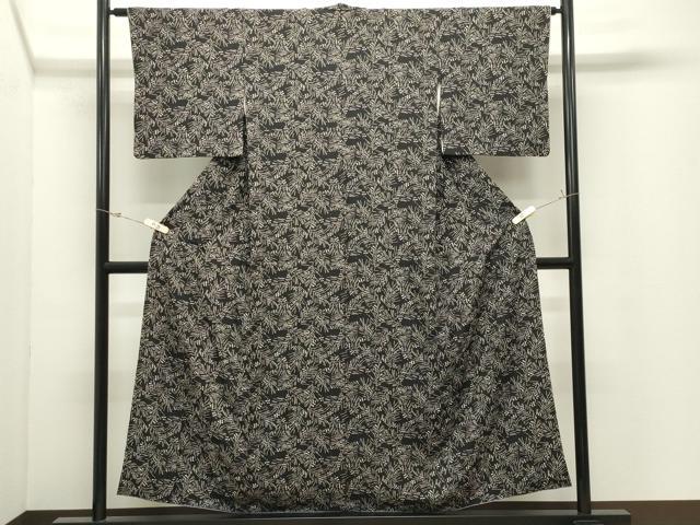 平和屋着物●上質な小紋　松葉文　黒地　正絹　逸品　CABK2340gh