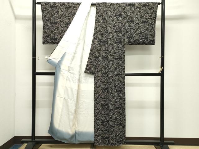 平和屋着物●上質な小紋　松葉文　黒地　正絹　逸品　CABK2340gh