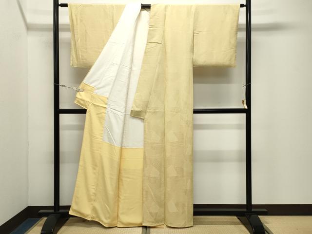 平和屋着物●上質な色無地　切嵌地紋　淡黄色　正絹　逸品　CABK2343gh