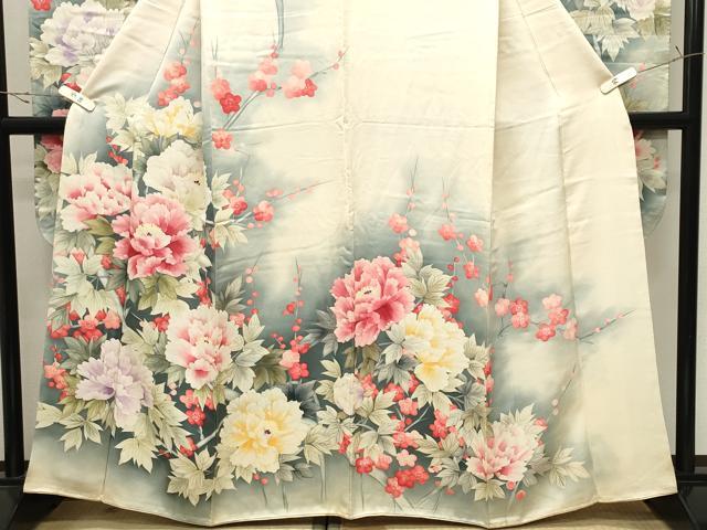 平和屋着物●豪華振袖　手描き　牡丹梅文　暈し染め　正絹　逸品　CABK2345gh