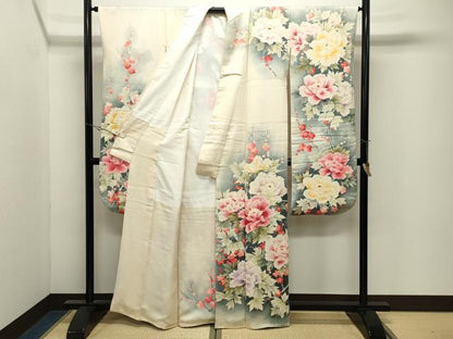 平和屋着物●豪華振袖　手描き　牡丹梅文　暈し染め　正絹　逸品　CABK2345gh