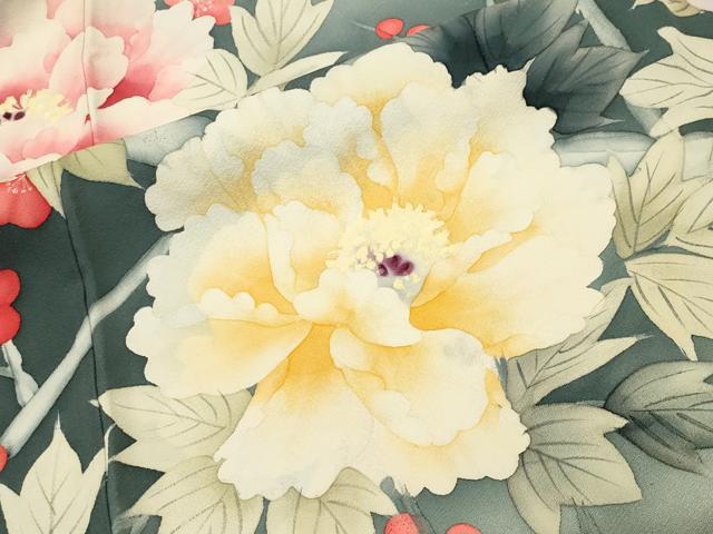 平和屋着物●豪華振袖　手描き　牡丹梅文　暈し染め　正絹　逸品　CABK2345gh