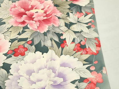 平和屋着物●豪華振袖　手描き　牡丹梅文　暈し染め　正絹　逸品　CABK2345gh