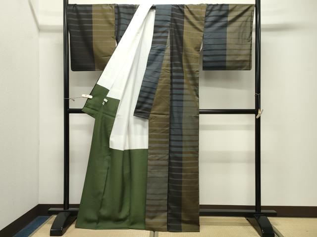 平和屋着物●本場縞大島紬　泥染め　横段文　阿多利謹製　まるやま扱い　証紙付き　正絹　逸品　CABK2347gh