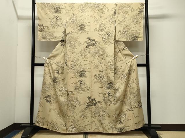 平和屋着物●京都の和装業の老舗一門　千切屋　小紋　休み鳥花文　金彩　伊勢丹扱い　正絹　逸品　未使用　CABK2348gh
