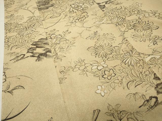 平和屋着物●京都の和装業の老舗一門　千切屋　小紋　休み鳥花文　金彩　伊勢丹扱い　正絹　逸品　未使用　CABK2348gh