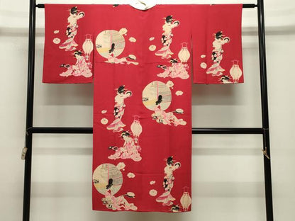 平和屋着物●アンティーク　大正ロマン　長襦袢　袷　人物文　半衿刺繍　正絹　逸品　CABK2349gh