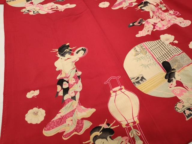 平和屋着物●アンティーク　大正ロマン　長襦袢　袷　人物文　半衿刺繍　正絹　逸品　CABK2349gh