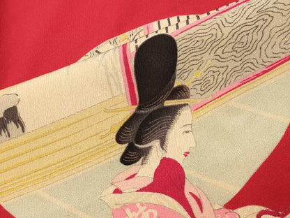 平和屋着物●アンティーク　大正ロマン　長襦袢　袷　人物文　半衿刺繍　正絹　逸品　CABK2349gh