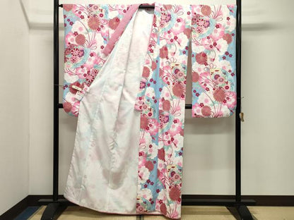 平和屋着物●小振袖　二尺袖　檜扇花文　金彩　洗える着物　CABK2352gh
