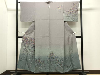 平和屋着物●訪問着　総刺繍　舞花文　暈し染め　金糸　正絹　逸品　未使用　CABK2357gh