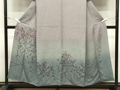 平和屋着物●訪問着　総刺繍　舞花文　暈し染め　金糸　正絹　逸品　未使用　CABK2357gh