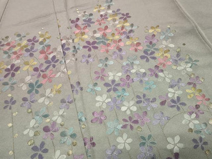 平和屋着物●訪問着　総刺繍　舞花文　暈し染め　金糸　正絹　逸品　未使用　CABK2357gh