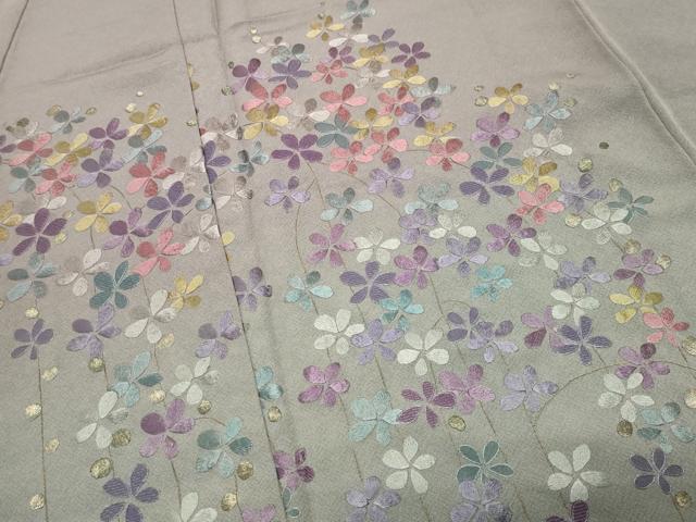 平和屋着物●訪問着　総刺繍　舞花文　暈し染め　金糸　正絹　逸品　未使用　CABK2357gh