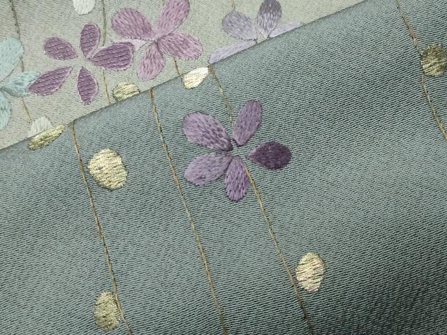 平和屋着物●訪問着　総刺繍　舞花文　暈し染め　金糸　正絹　逸品　未使用　CABK2357gh