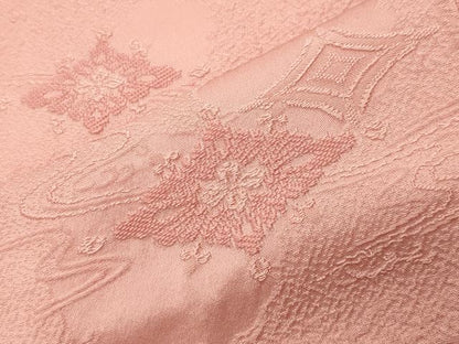 平和屋着物●上質な色無地　流水菱地紋　珊瑚色　正絹　逸品　CABK2360gh