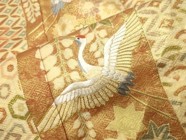 平和屋着物●中国三大刺繍　相良刺繍　色留袖　駒刺繍　飛鶴花文　金彩　正絹　逸品　CABK2367gh