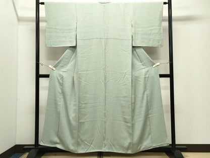 平和屋着物●上質な色無地　霞地紋　若芽色　正絹　逸品　CABK2372gh