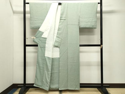 平和屋着物●上質な色無地　霞地紋　若芽色　正絹　逸品　CABK2372gh