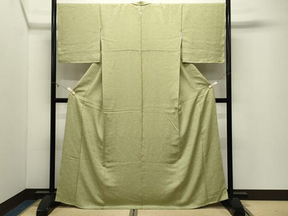 平和屋着物●上質な色無地　辻が花地紋　抹茶色　正絹　逸品　未使用　CABK2373gh