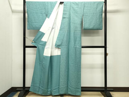 平和屋着物●上質な色無地　南天地紋　青磁色　正絹　逸品　CABK2377gh