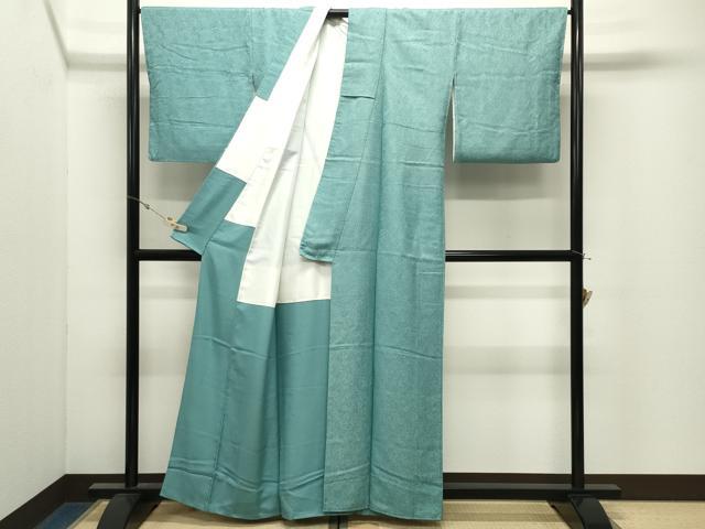 平和屋着物●上質な色無地　南天地紋　青磁色　正絹　逸品　CABK2377gh