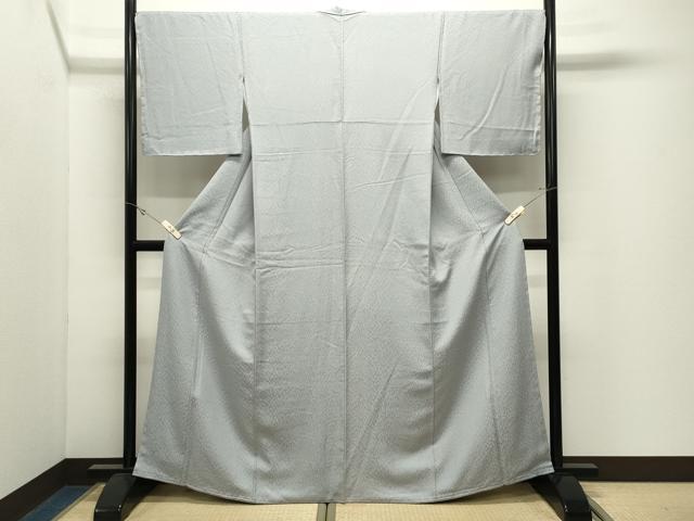 平和屋着物●上質な色無地　吉祥地紋　灰青色　正絹　逸品　未使用　CABK2378gh