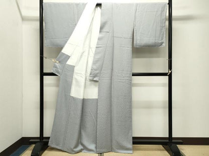 平和屋着物●上質な色無地　吉祥地紋　灰青色　正絹　逸品　未使用　CABK2378gh
